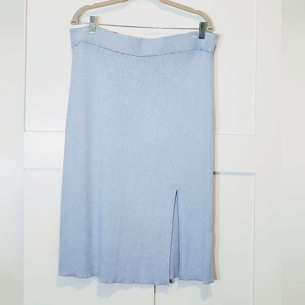 H&M Skirt Viscose Size XL Light Blue Stretch Ribbed Pencil Soft & Comfy